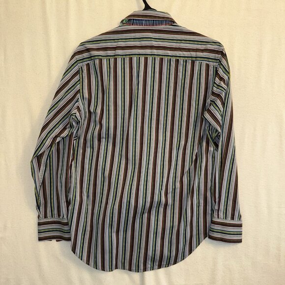 Robert Graham Stripe Button Up Shirt M Colorful Flip Cuff Paisley Silk Trim - Picture 8 of 10